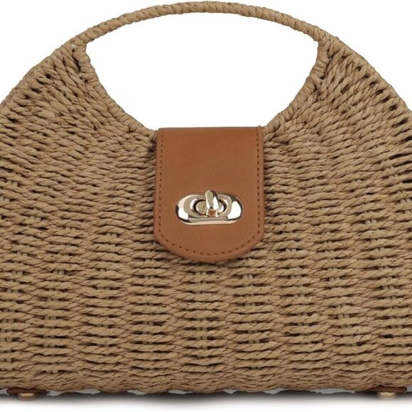 Handbags - Women Straw Beach Bag Handmade Woven Crossbody Shoulder Purse for Summer